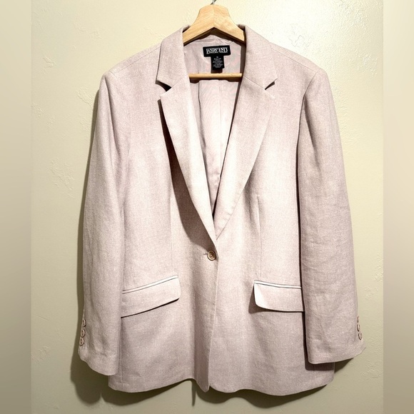 Vtg Lands End Women's Linen Cotton Silk Periwinkle Single Breasted Blazer Sz 16R - Picture 1 of 14